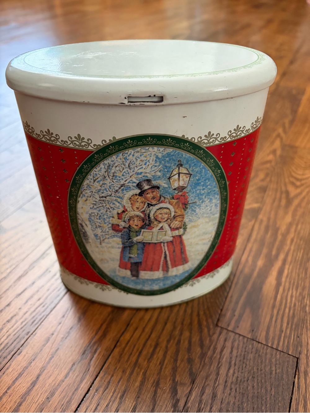 Vintage FTD Christmas Caroler Oval Hinged Holiday Container with Lid Empty